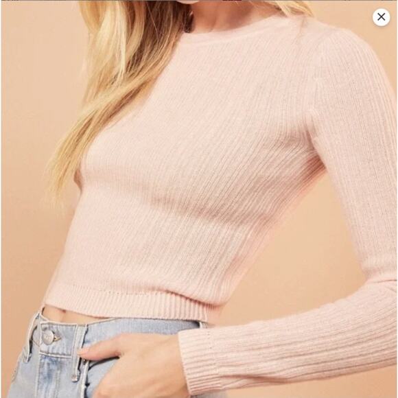 Reformation Pink Cashmere Ribbed Knit Crew Neck Long Sleeve Sweater Size S - Picture 1 of 4
